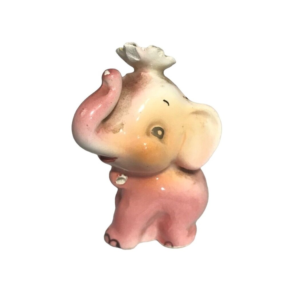Vintage Ceramic Elephant Figurine Made In Japan Pink 2" X 1.5"